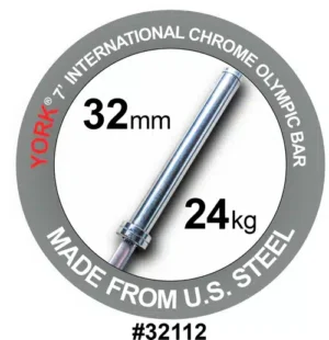 York Barbell #32112 YORK 7′ International Chrome Olympic Bar – 32mm