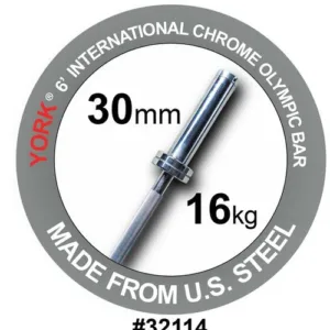 York Barbell #32114 York Barbell - International Hard Chrome Bar - 6ft (30mm)