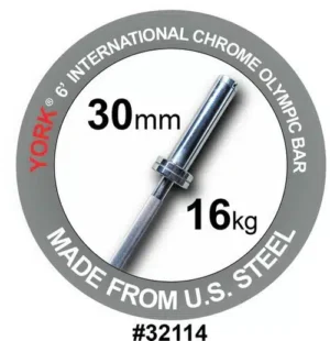 York Barbell #32114 York Barbell - International Hard Chrome Bar - 6ft (30mm)