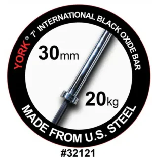 York Barbell #32121 York Barbell | International Black Oxide Olympic Bar - 7ft (30mm)